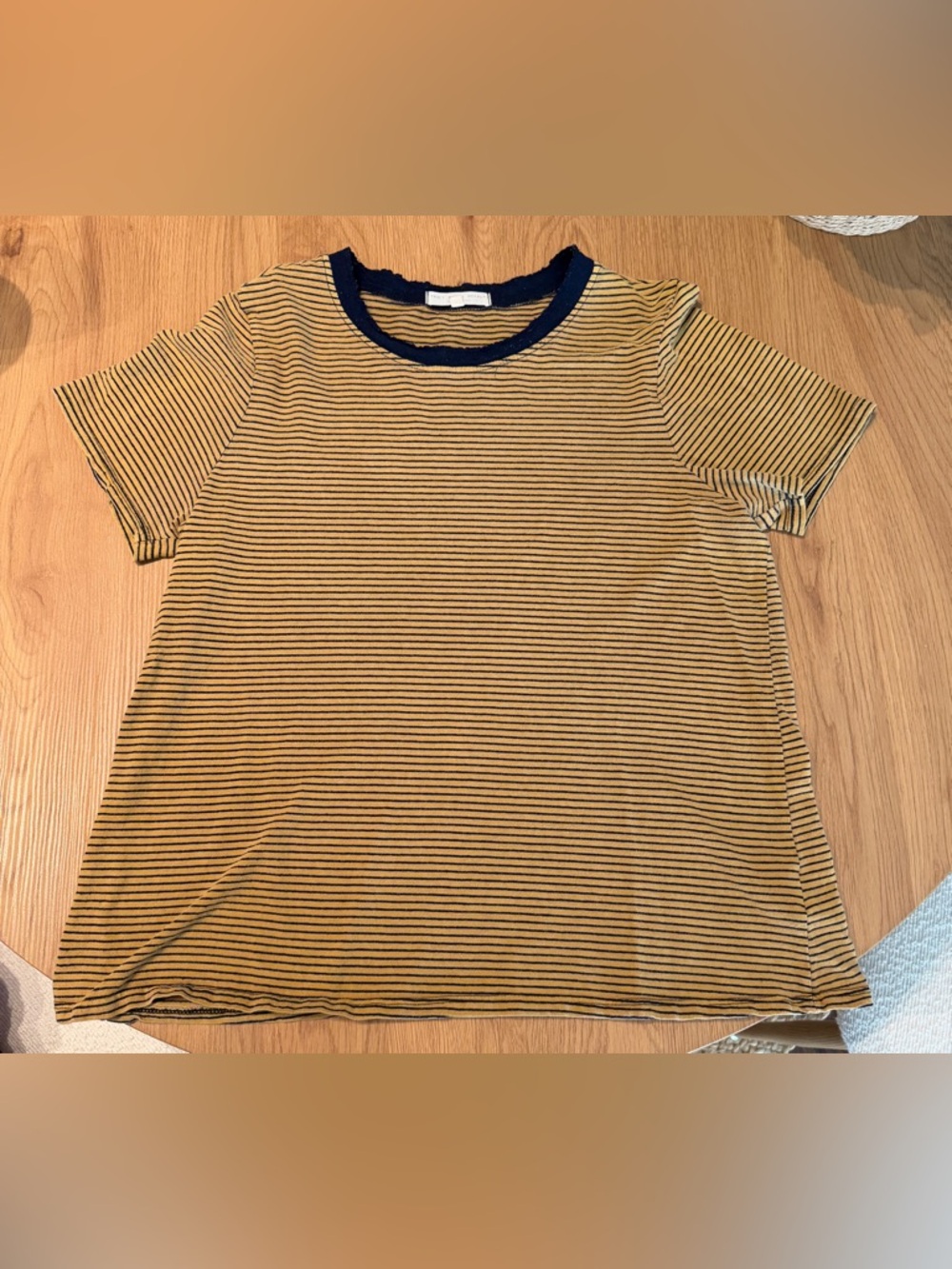 Urban Outfitters Mustard and Navy Striped Short Sleeve Tee